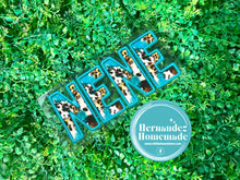 Load image into Gallery viewer, Custom Teal Edge w/Gold Cow Hide Print Faux Embroidery Puff HTV Transfer