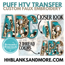 Load image into Gallery viewer, Custom Teal Edge w/Gold Cow Hide Print Faux Embroidery Puff HTV Transfer