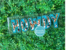 Load image into Gallery viewer, Custom Teal Edge w/Gold Cow Hide Print Faux Embroidery Puff HTV Transfer