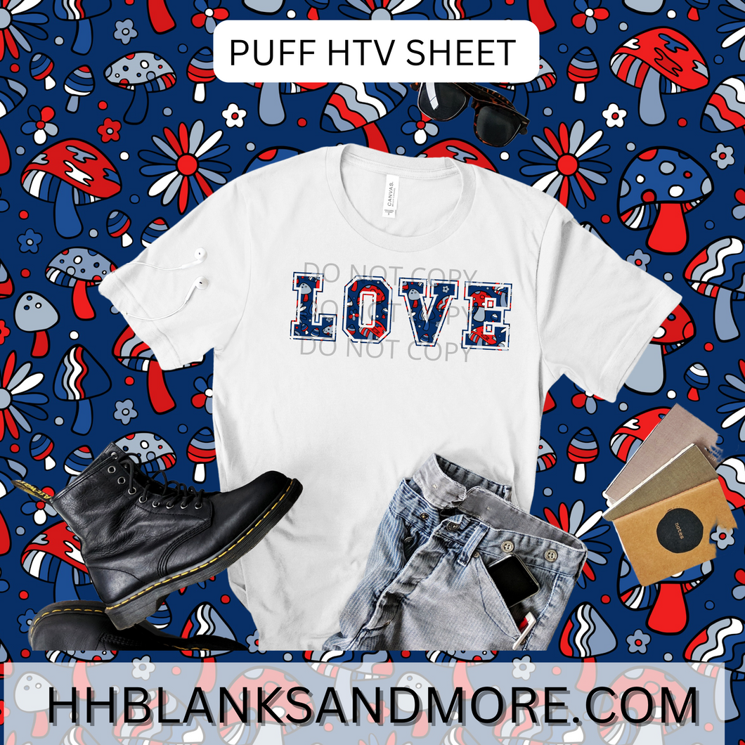 4th Of July Mushrooms Puff Heat Transfer Vinyl Sheet