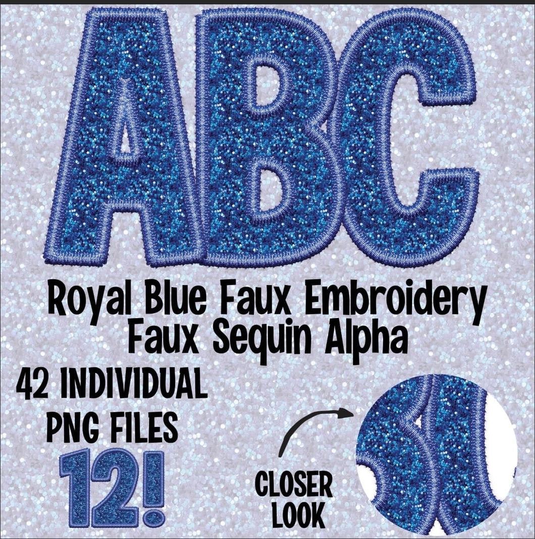 Royal Blue Faux Sequin Embroidery Alpha Matte Transfer