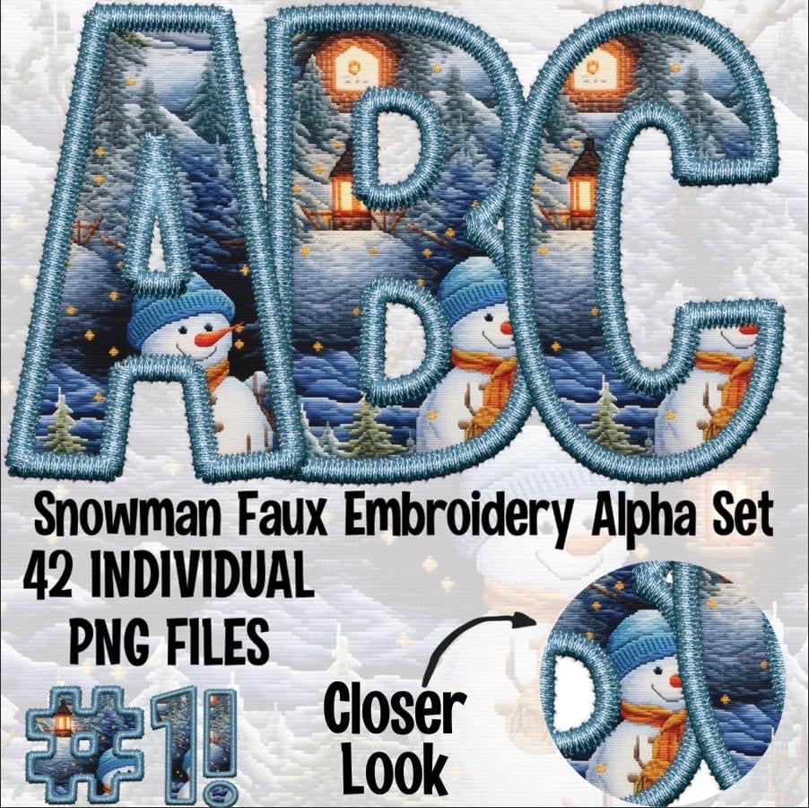 Snowman Faux Embroidery Alpha Matte Transfer