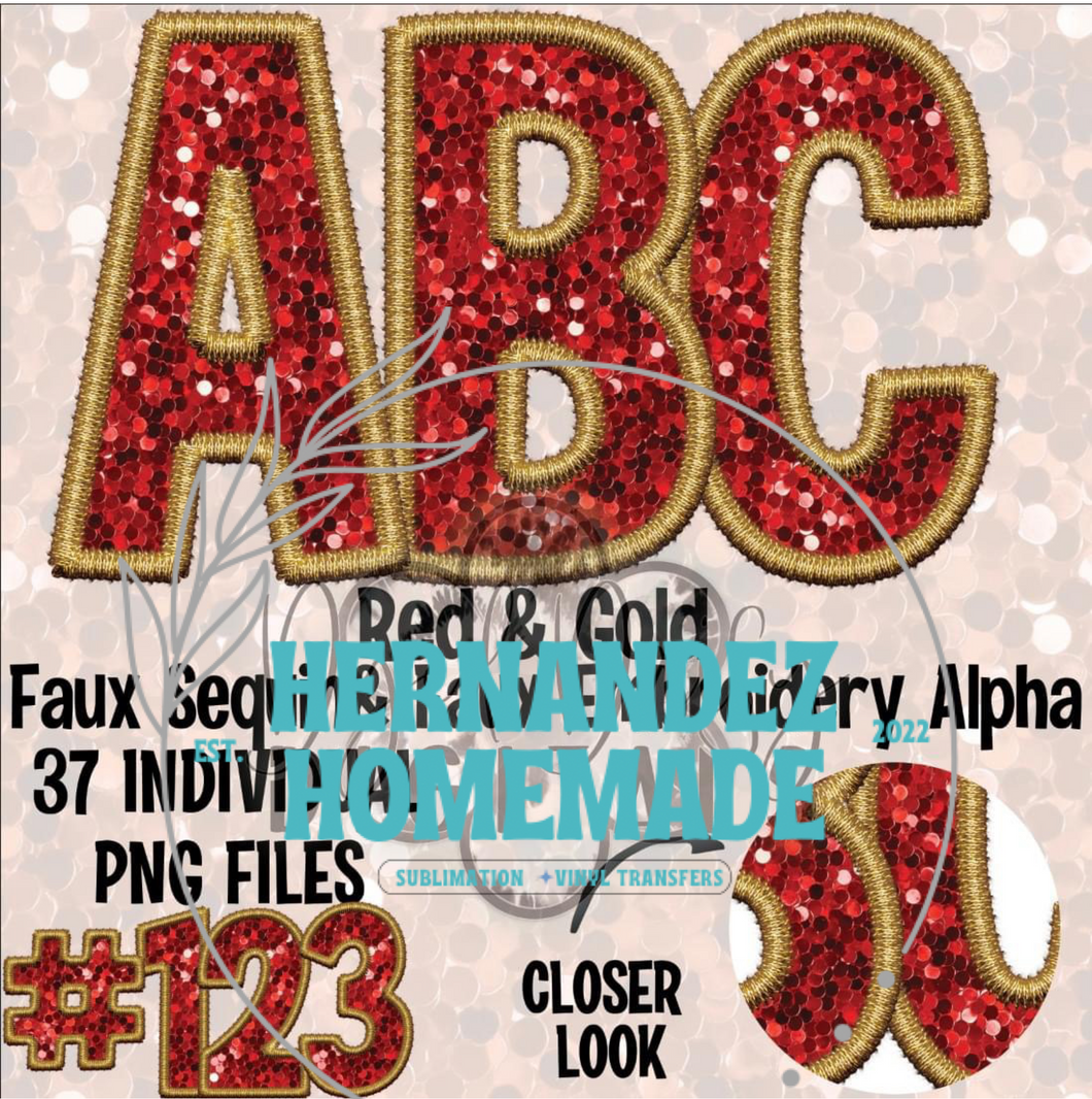 Red and Gold Faux embroidery Alpha Matte Transfer