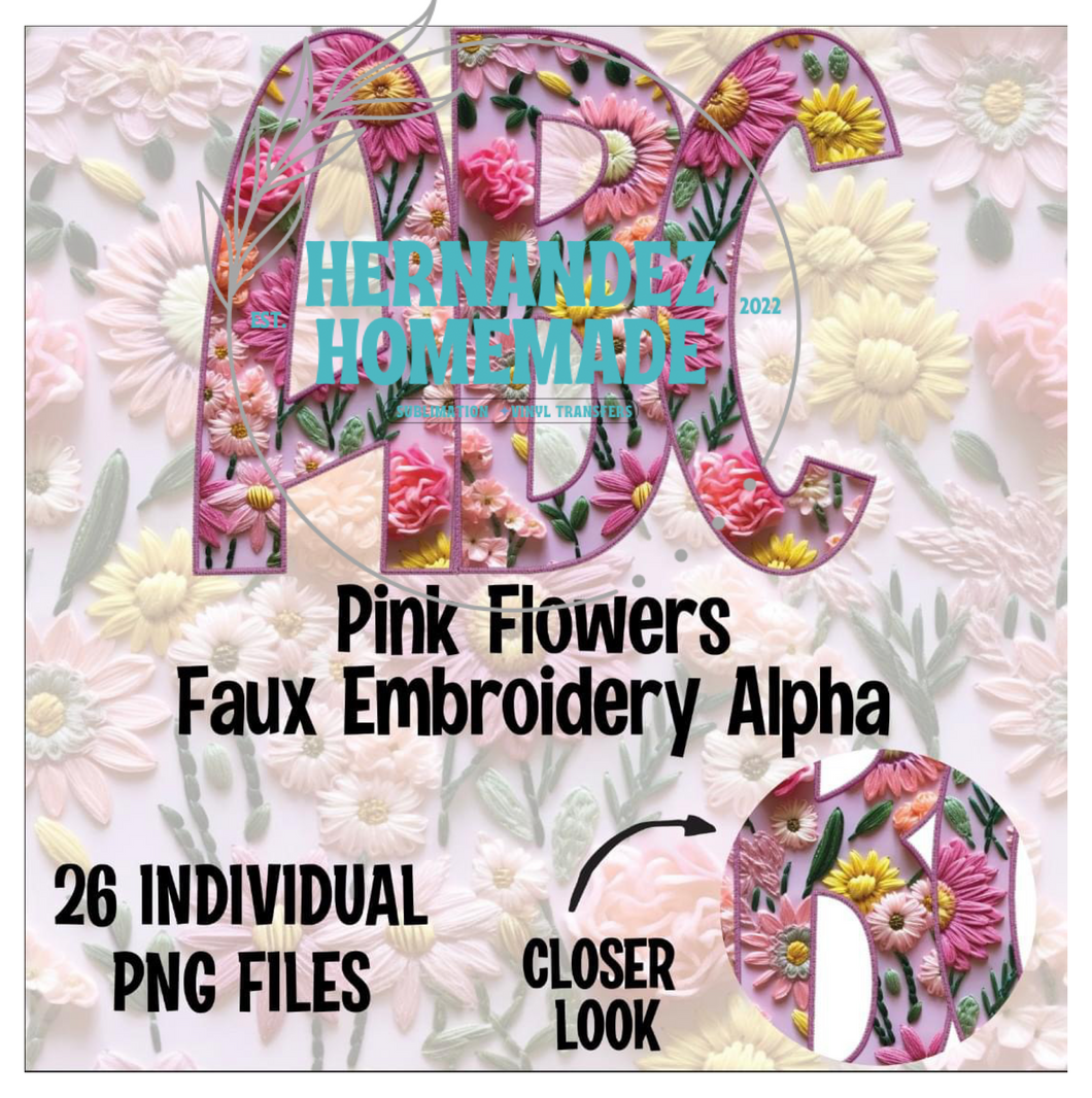 Pink Flower Faux Embroidery Alpha Matte Transfer