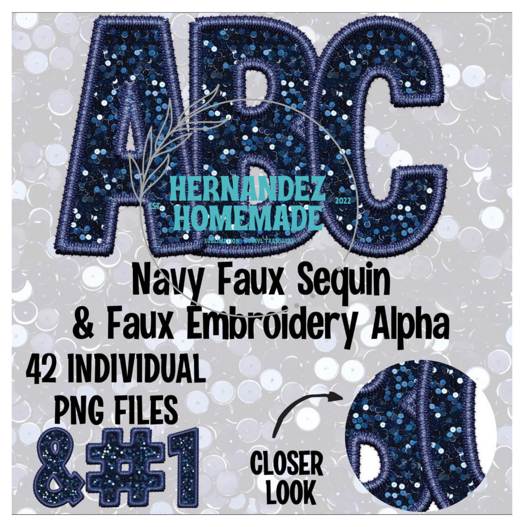 Navy Faux Sequins Embroidery Alpha Matte Transfer