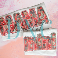 Mama/Mini Red Floral Faux Embroidery Puff/HTV Transfer