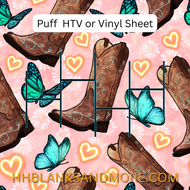 Rodeo Cowgirl Boot And Butterfly Puff HTV or Perm Vinyl Sheet
