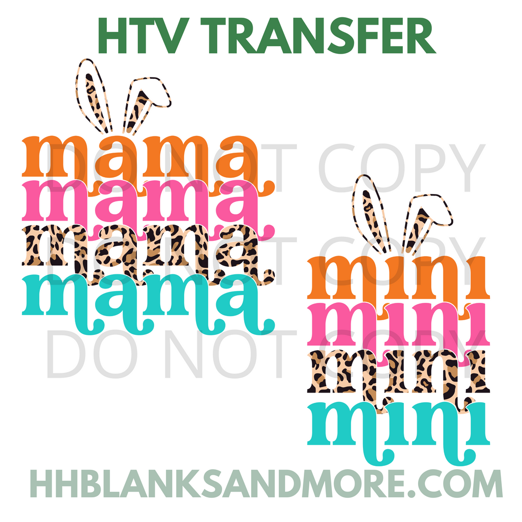 Mama & Mini Leopard Bunny Ears HTV Transfer
