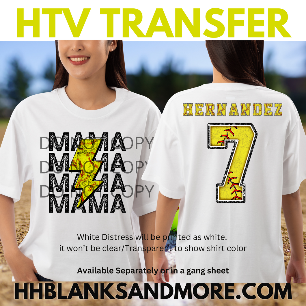 Softball Mama Front and Back HTV Transfer