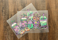Misprint 6” Mardi Gras Stripped Straw Latte  HTV Transfer