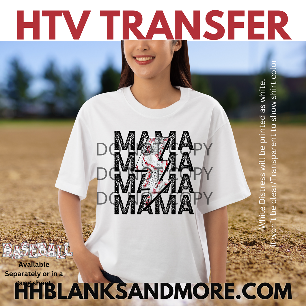 Baseball Mama lightning bolt HTV Transfer